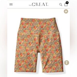 THE GREAT. Floral Patterned Bike Shorts - Orange and Green